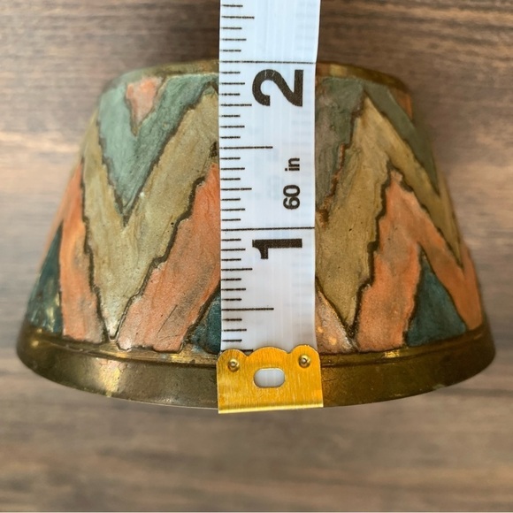 Vintage Etched Brass Enamel Chevron Dish with Lid - Picture 9 of 11